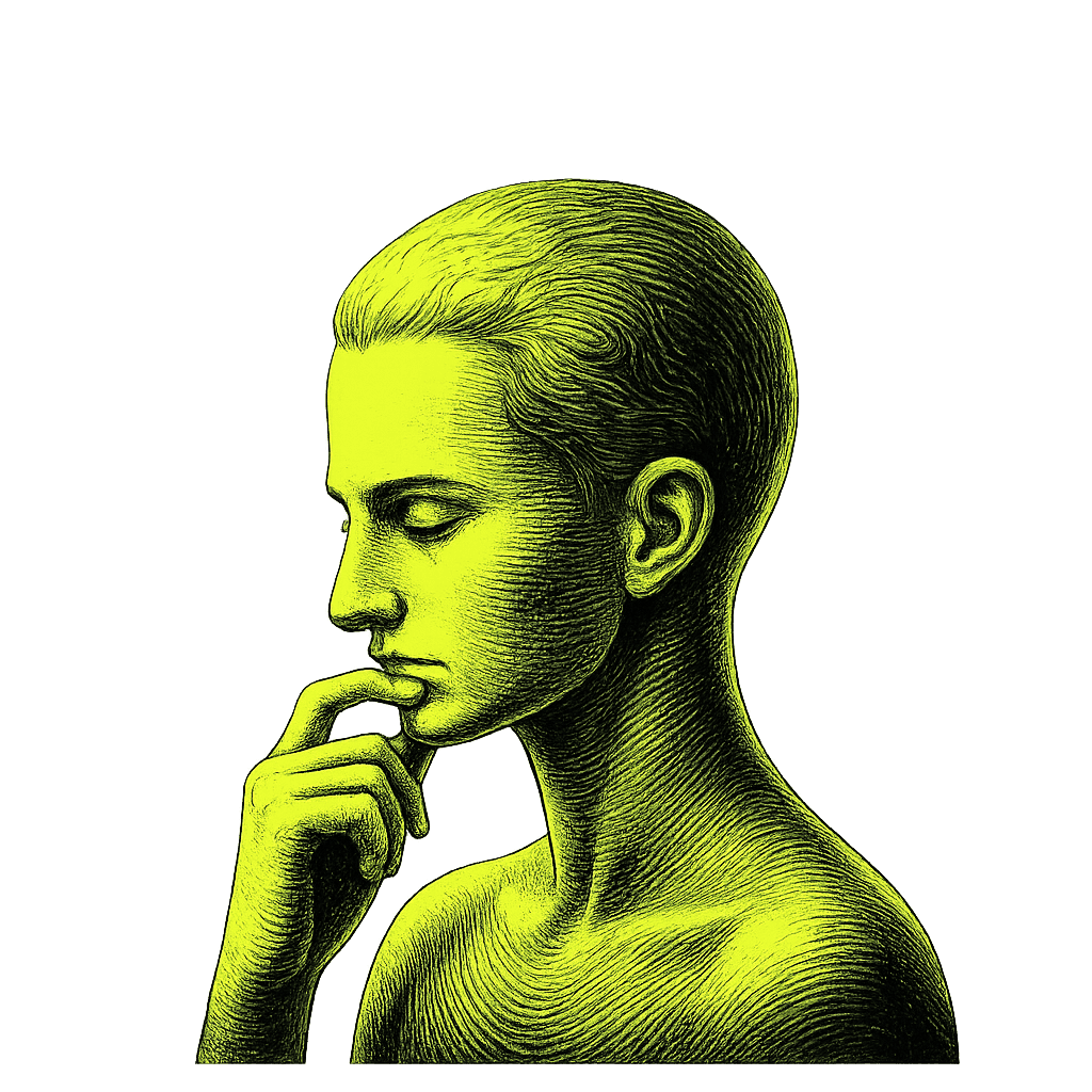 Surreal translucent human head illuminated in neon chartreuse